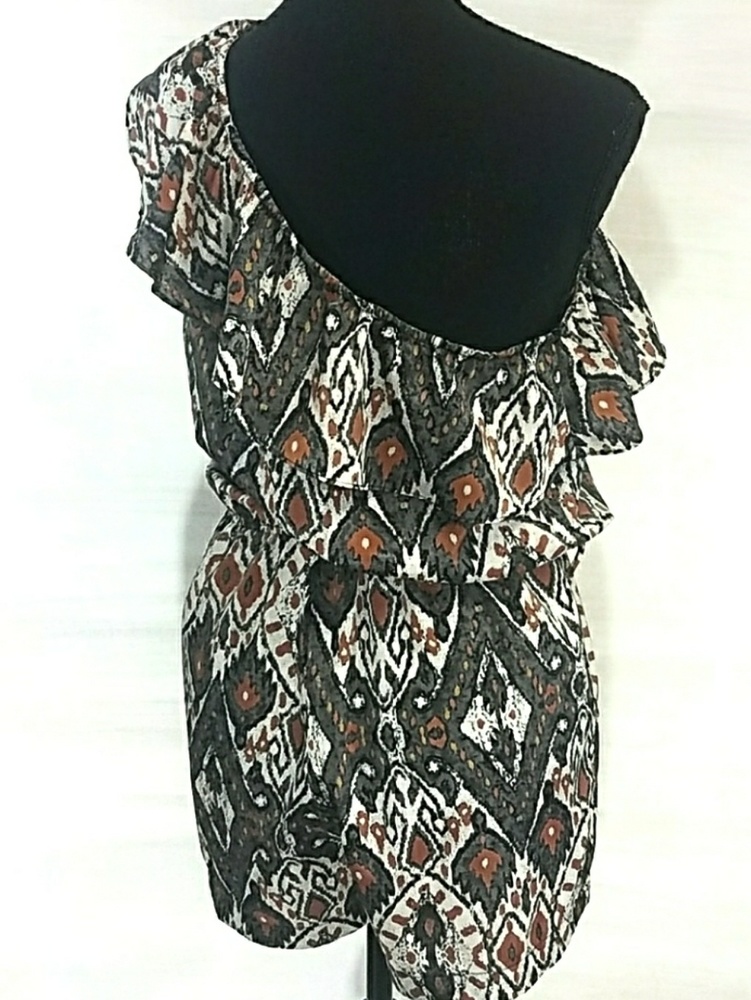 Mind Code Orange Gray One Shoulder Romper Medium - image 4